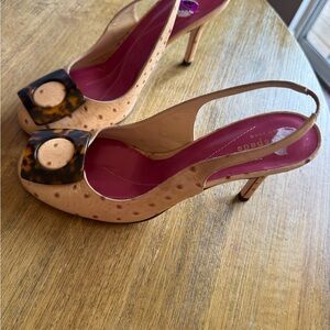 Kate Spade Beige Slingback Heels with Ostrich Accent